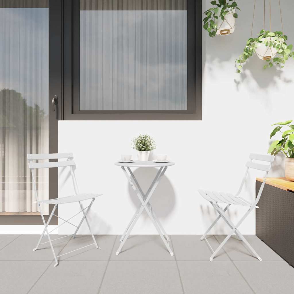 vidaXL Ensemble bistro pliant 3 pc Blanc Acier