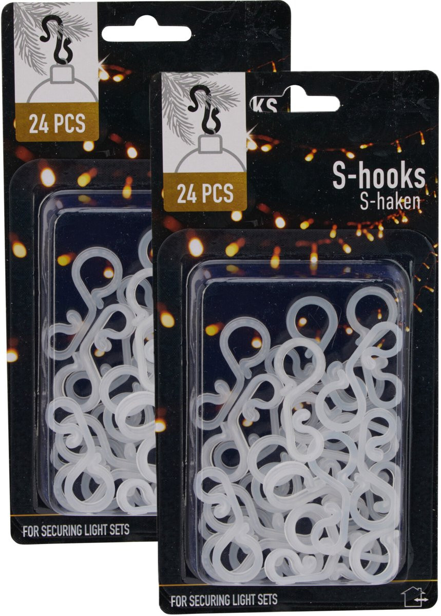 Set van 48 S-vormige lichtsnoer ophanghaakjes voor kerstverlichting en dakgootmontage