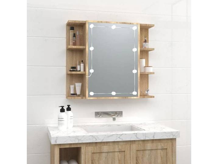 Armoire à Miroir avec LED Armoire Murale Armoire de Salle de Bain Meuble de Rangement Armoire de Rangement Chêne 808876
