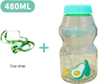 Inspire Picks 480ml Kawaii Milk Carton Water Bottle Cute Plastic Drinking Bottle With Cup And Strap green B 480ml
