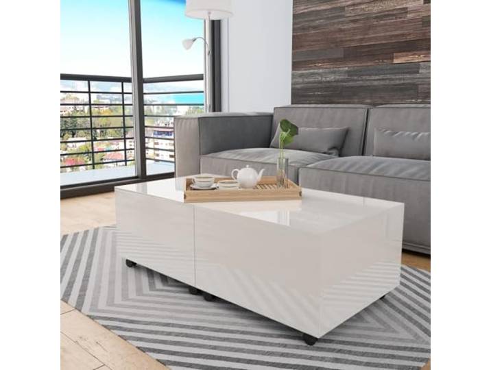 WKIEQACO Tische, Akzenttische, Couchtische, Couchtisch, Hochglanz, Weiß, 120 x 60 x 35 cm