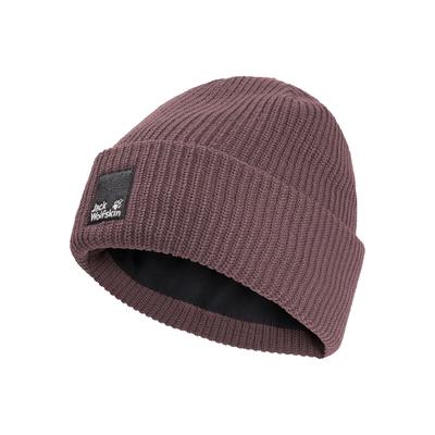 Beanie JACK WOLFSKIN "PERGAMON BEANIE", Damen, Gr. L, braun (sheerplum), Polyester, Mützen Beanie, Strickmütze, winddicht, warm
