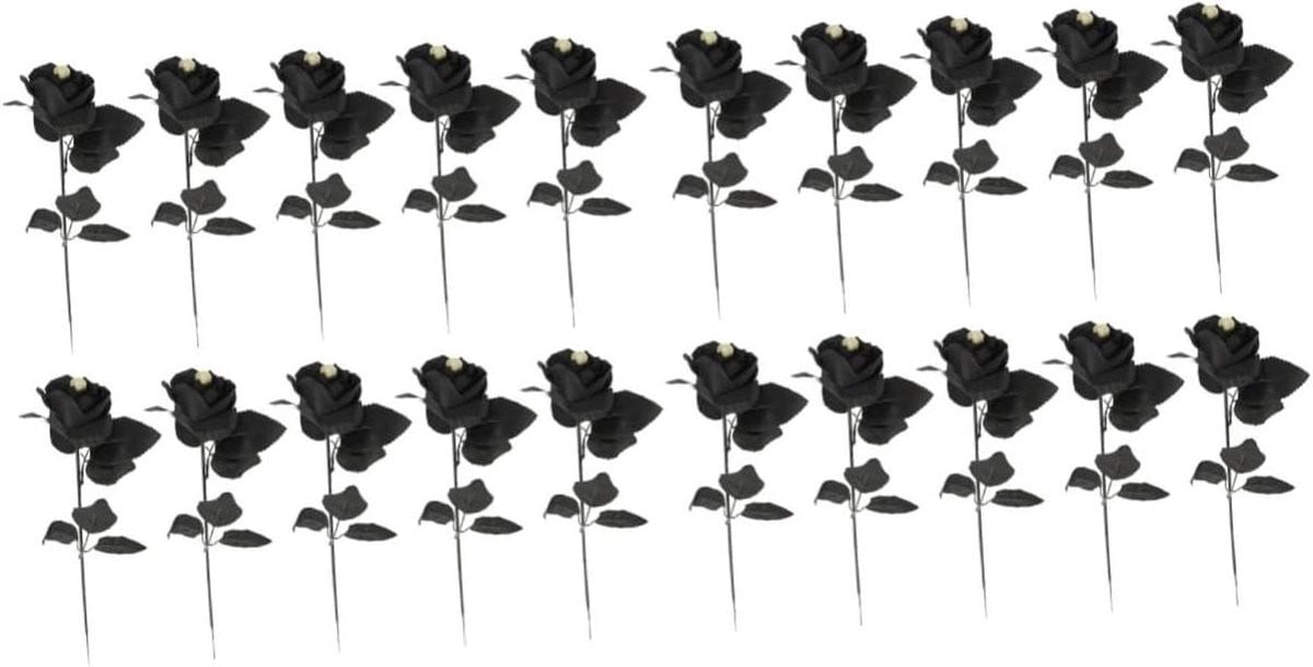 20 stuks Kunstbloemen Schedel met Rozen - Zwarte Halloween Decoratie