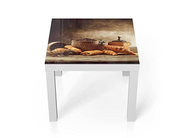DEQORI Glastisch weiß klein 55x55 cm Motiv Französisches Frühstück ausgefallener Beistelltisch aus Glas Hochglanz Couchtisch fürs Wohnzimmer moderner Couch Tisch mit Design