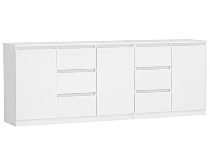 BDW - Kommode mit Schubladen (6X), Komodenschrank für Schlafzimmer & Wohnzimmer, Grifflos, Laminierte Spanplatte 16 mm, 3 Türen, 200x40x75, Costa, Farbe Weiß