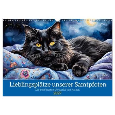 Lieblingsplätze unserer Samtpfoten (Wandkalender 2027 DIN A3 quer), CALVENDO Monatskalender