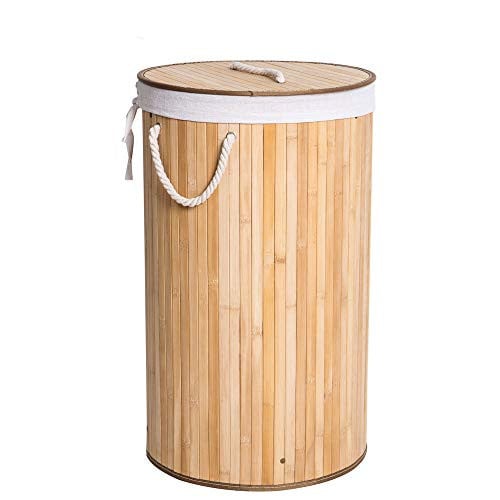Decopatent Grote Ronde Bamboe Wasmand met Deksel en Waszak - Naturel - 80 liter