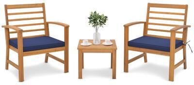 Costway 3 Pieces Outdoor Furniture Set with Soft Seat Cushions-Navy