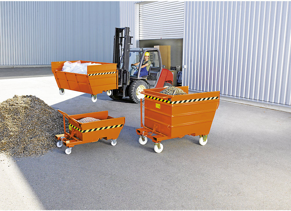 kaiserkraft Mobiler Kippbehälter mit Klappmechanismus, mit Radausstattung, Volumen 0,285 m³