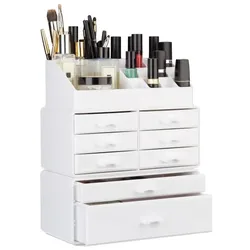 Relaxdays 2 x Make Up Organizer weiß Weiß