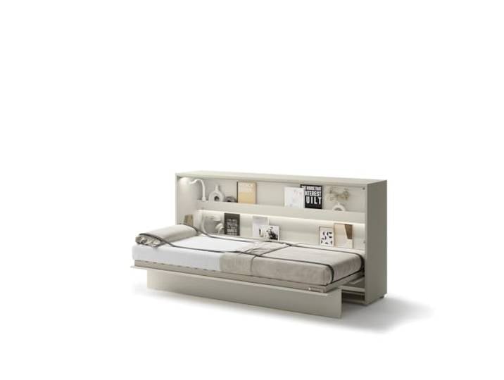 MEBLINI Schrankbett Bed Concept - Wandbett mit Lattenrost - Klappbett mit Schrank - Wandklappbett - Murphy Bed - Bettschrank - BC-06-90x200cm Horizontal - Kaschmir