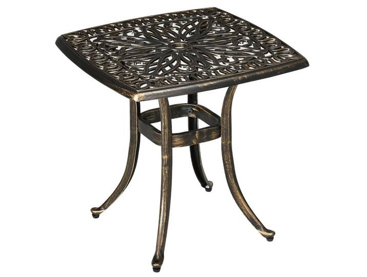 Okwish Beistelltisch 54/54/52,5 cm Bronze aus Aluminium mit Schirmloch, Bronzefarben, Metall, 54x52.5x54 cm, Gartenmöbel, Gartentische, Garten-Beistelltische