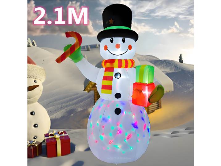 Bonhomme de neige gonflable de Noël avec lumière LED intégrée, cadeaux de maintien, modèle de bonbons, accessoires ménagers, décoration de vacances, 2.1m