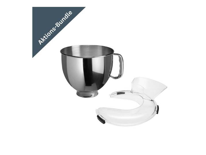 KitchenAid Küchenmaschinenschüssel KitchenAid Edelstahlschüssel 4,8 L + Easy Snap Spritzschutz Paket