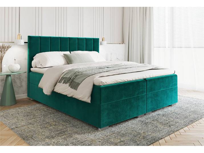 FDM Boxspringbett HEBRON Boxspring Komplettbett Polsterbett Federkernmatratze (verfügbar 140x200 160x200 180x200cm, Bettrahmen, Bett, mit großen gepolsterten Kopfteil, mit Bettkasten zum aufklappen)