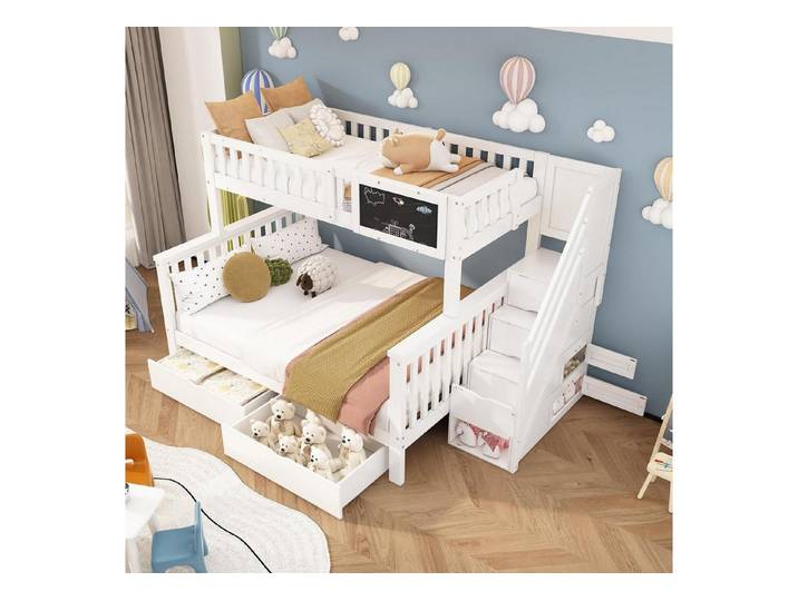 LuxusKollektion Kinderbett Etagenbett mit Tafel und Stauraum Weiß