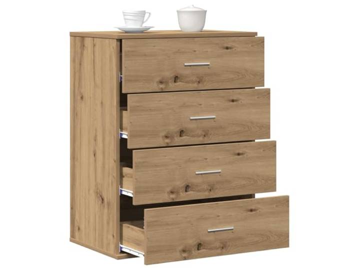 KTHLBRH Sideboard Eiche Handwerk 60 x 39 x 80 cm Holz mehrschichtig Minimalistisches Design, 4 Schubladen mit silberfarbenen Griffen, 80 kg Kapazität, für Esszimmer