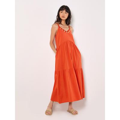 Midikleid APRICOT "Shell Detail Midaxi Dress", Damen, Gr. L (40), N-Gr, orange, Obermaterial: 100% Baumwolle CO., unifarben, Kleider Midikleid, mit Trägern