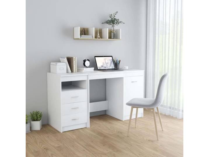 Bureau - VIDAXL - Blanc - 140x50x76 cm - 3 tiroirs - Style Classique - Intemporel