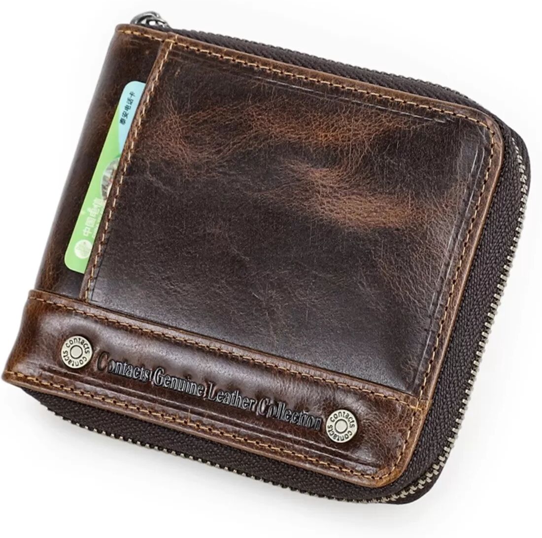 INF Kaffee Kunstleder RFID-Blockierendes Bi-Fold Portemonnaie mit Reißverschluss