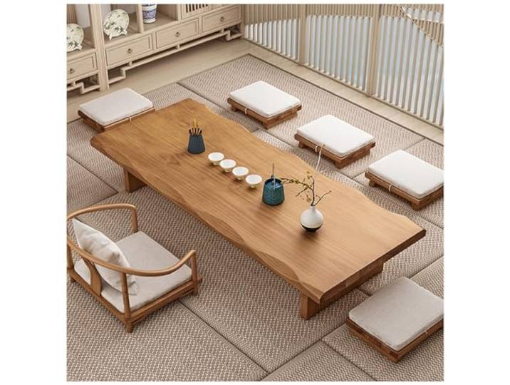 ASKLFNEI 47.2in Japanischer Bodentisch, Vintage Teetisch Niedriger Tisch, Rechteckiger Stil Tatami Tisch Oder Sitzen Auf Dem Boden Akzent Möbel(NaturalA,160x60x35cm)