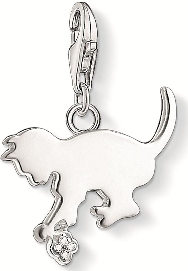 Charm-Einhänger THOMAS SABO "Kätzchen-Design", silberfarben, Charms, Silber 925 (recycelt), Charm-Einhänger, Diamantsplitter