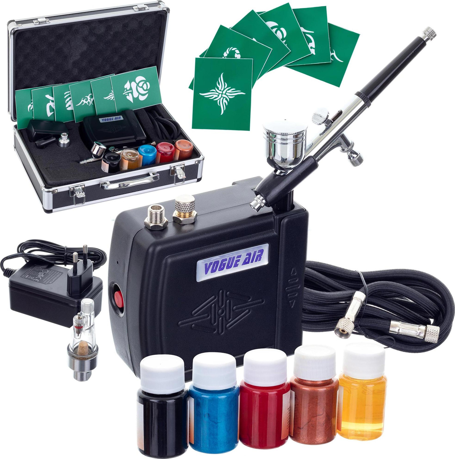 TC Technic Model Bouwset met Mini Airbrush Compressor, Verf en Sjablonen in Koffer