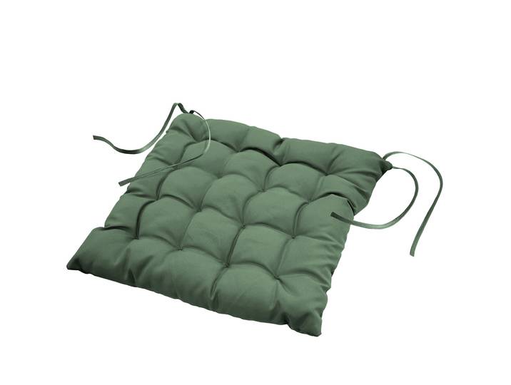 Stuhlkissen gesteppt aus Polyester, Sitzkissen mit Bändchen, khaki, 40 x 40 cm