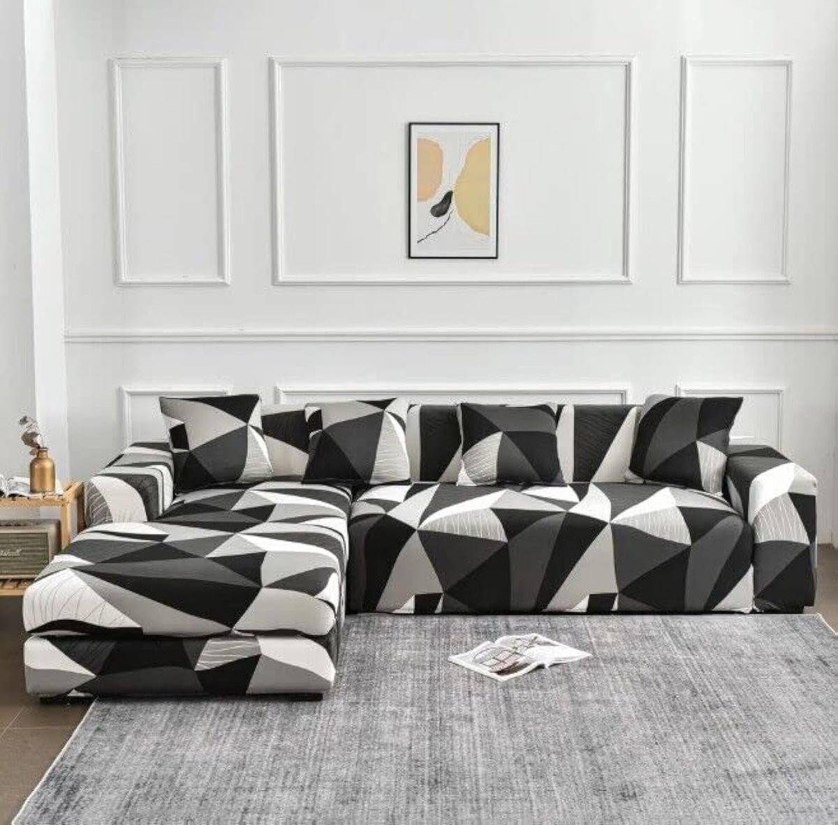 Zwarte antislip sofa cover voor 3 zits bank van polyester