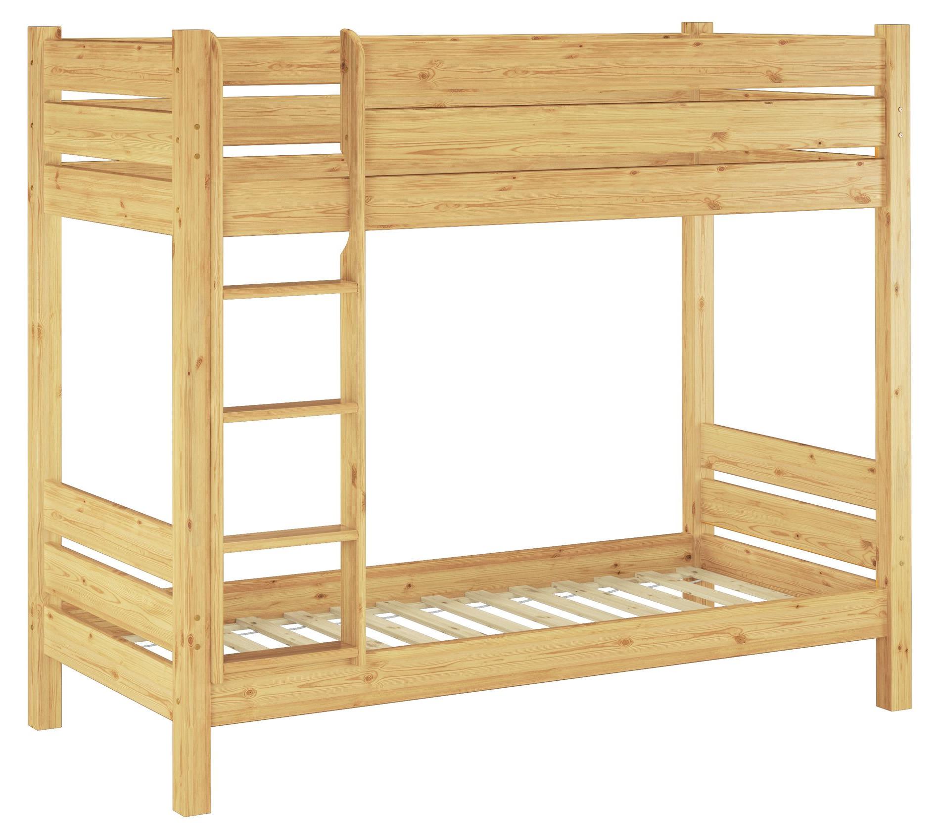 Etagenbett extra stabil Massivholz Kiefer natur 80x220 Hochbett Zubehör variabel V-60.16-08-220Rollrost inkl.