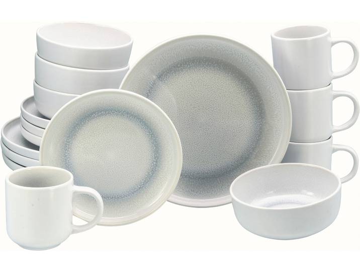Kombiservice CREATABLE Nordic Fjord, Service, 16-tlg. , weiß, 16, Steinzeug, Geschirr-Sets, Kombiservice, Skandinavisches Design, Reativglasur
