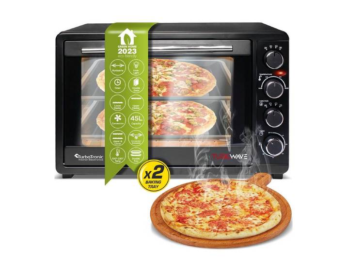 TurboTronic by Z-Line Minibackofen 2000 W 45 l Mini Backofen mit Umluft Drehspieß Grill Pizzaofen Timer, Tischbackofen, kleiner Backofen, Mini Ofen, freistehend, Grillofen XXL