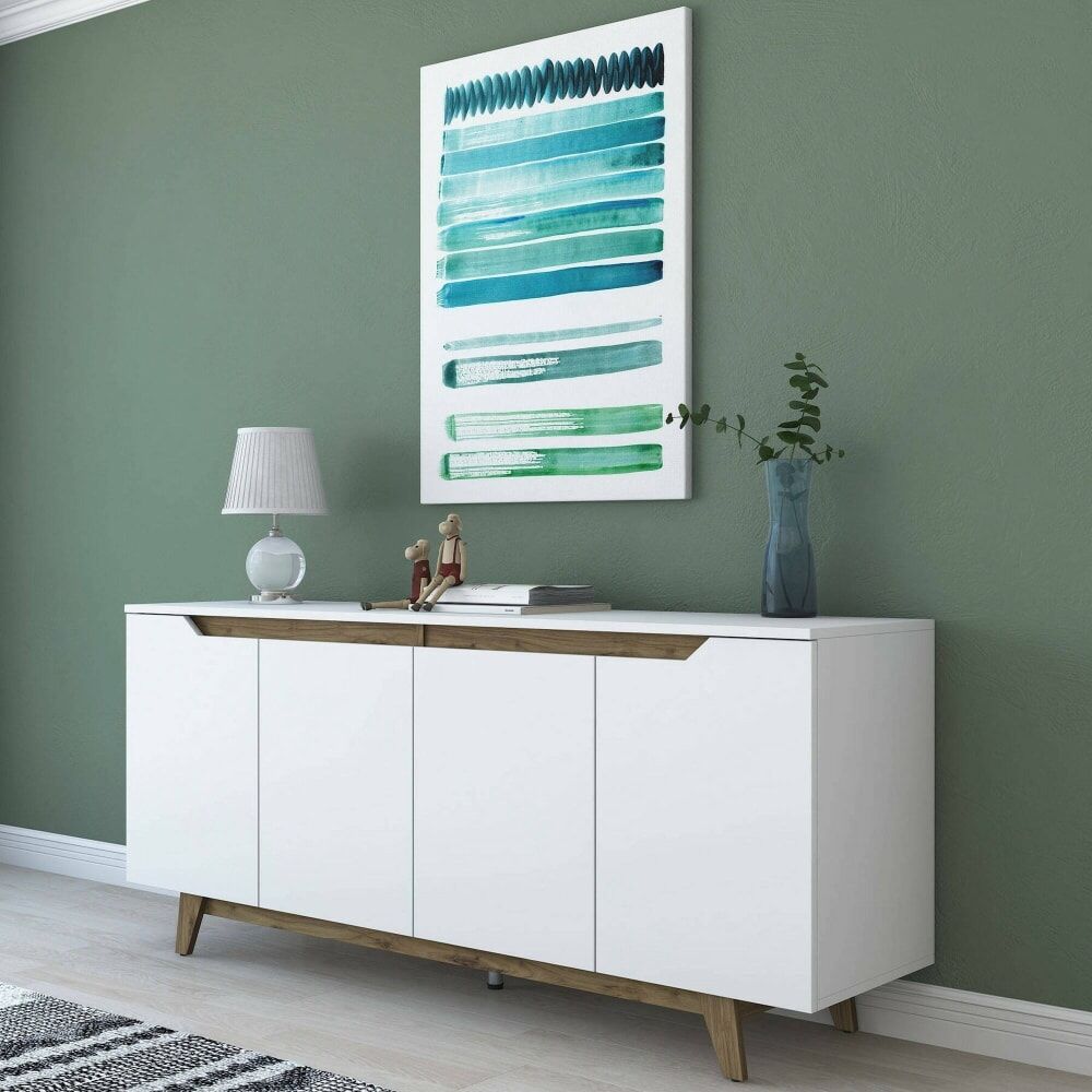Dmora Buffet effet bois blanc, beige 180x45 h79 cm Blanc 180x79x45cm