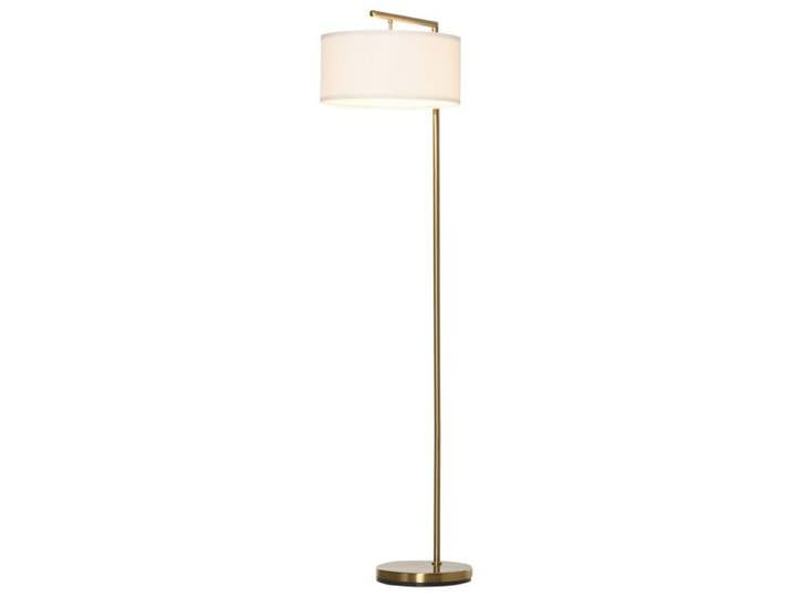 Lampe de sol moderne - E27 - Métal doré - Abat-jour en lin blanc - 153 cm - Interrupteur au pied