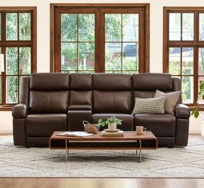 Spruce & Spring Hadlee Genuine Leather Reclining Sofa with Console