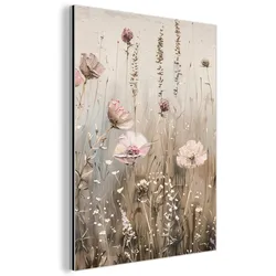 METALLBILD Blumen - Rosa - Modern - Beige 30x40 cm