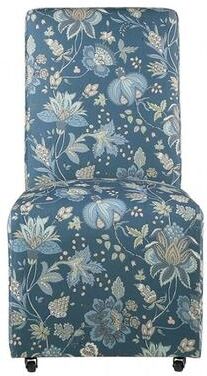 Esofastore Blue Floral Fabric Upholstered Side Chairs Set
