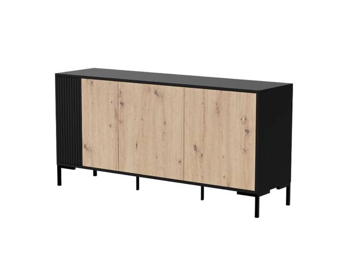 Buffet 3 portes noir et bois 150cm