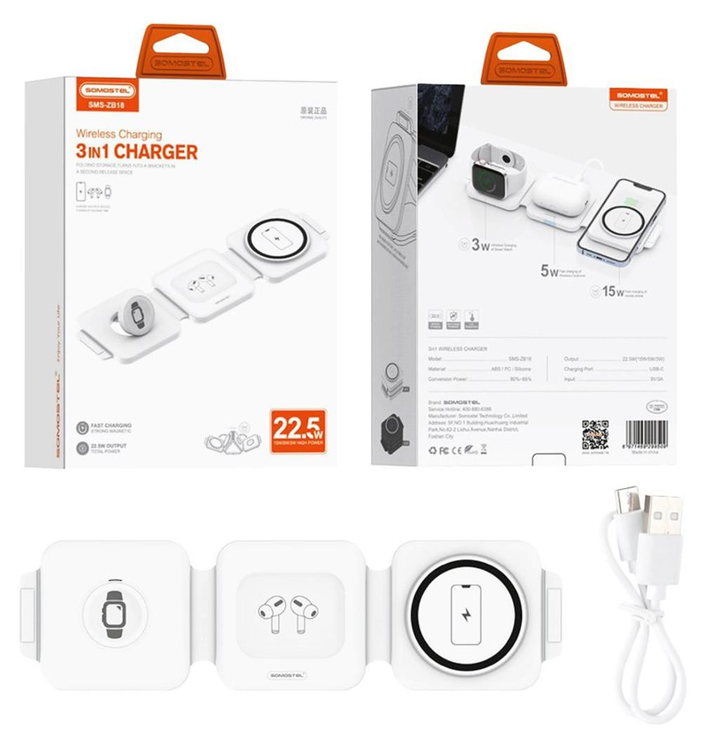 Somostel MagSafe 3-in-1 draadloze inductieve oplader, 22,5W