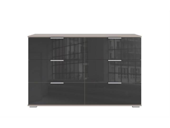 Wimex Schubkastenkommode 6 Schübe, SAHARAGRAU + GLAS GREY - 130x83x41cm (BxHxT)