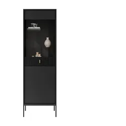 VITRINE MIDNIGHT mit Glastür auf Gestell schwarz