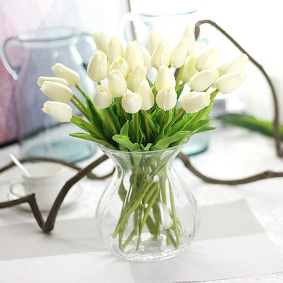 Real Touch Mini PU Tulpen Boeket Melkwit voor Bruiloftsdecoratie