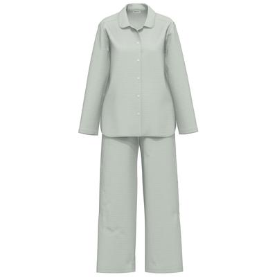 Schlafanzug SEIDENSTICKER "Damen Pyjama lang durchgeknöpft", Damen, Gr. 44, grün (shadow), Obermaterial: 100% Modal CMD., Homewear-Sets Schlafanzug