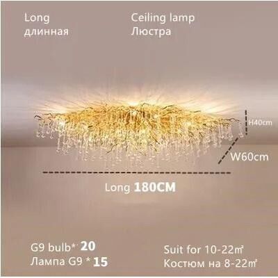 Uplifted Finds Nordic Luxury Gold K9 Crystal Chandelier   Modern LED Chandelier Fixture long 180cm gold Body cold White