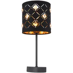 LED Tischleuchte dimmbar Beistelllampe Kristalle Nachttischleuchte Stoffschirm schwarz, 1x 4W 470Lm warmweiß, DxH 15x35 cm