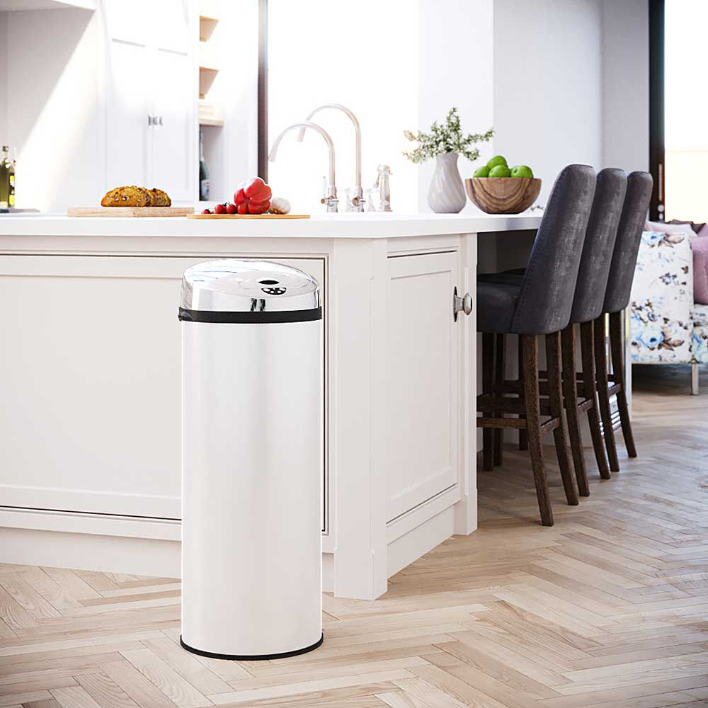 Symple Stuff Ladson Steel Motion Sensor Kitchen Trash Can White 50L
