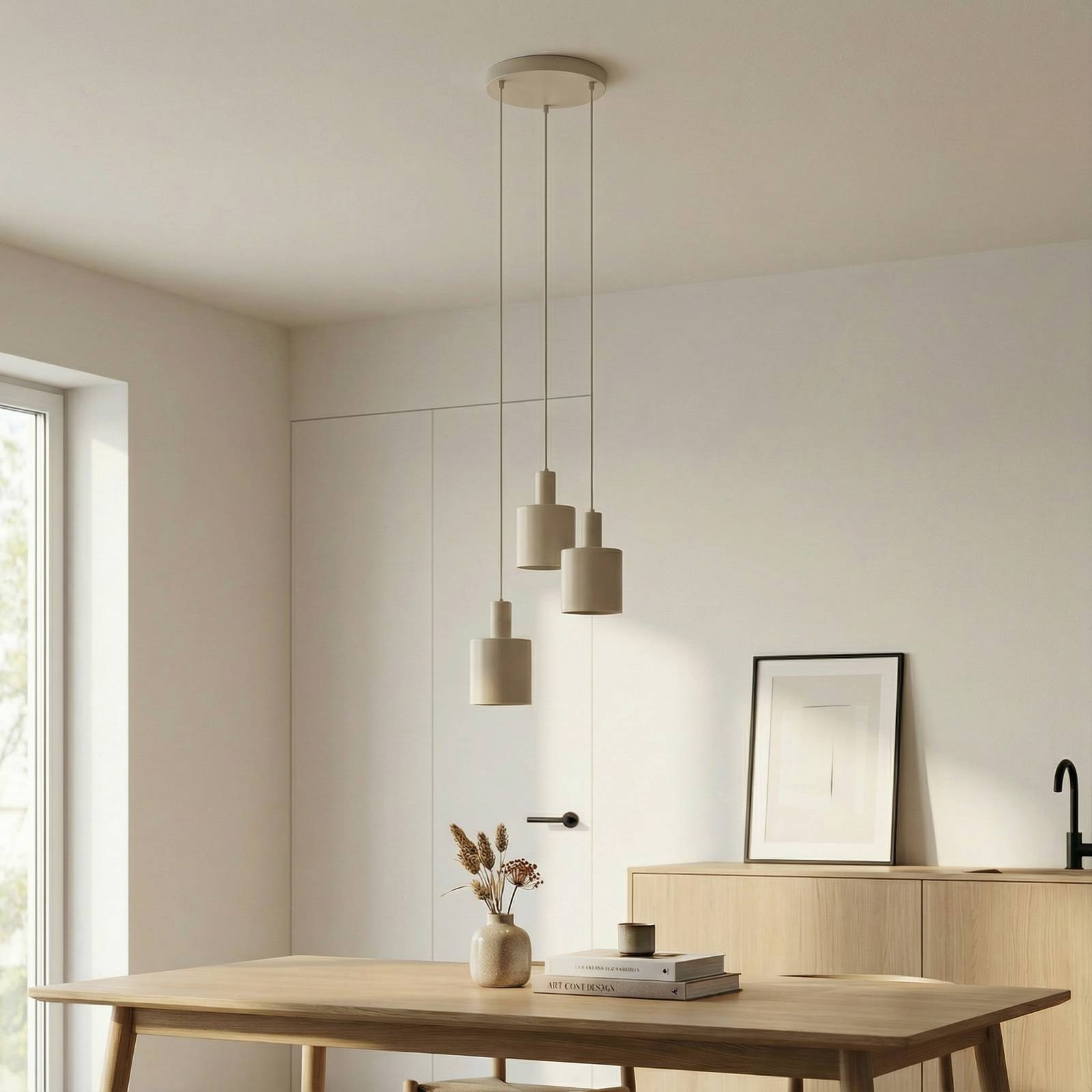 Hängelampe Ovelia Lindby, dimmbar, creme / amber, für Küche, Metall, Modern, Pendelleuchte