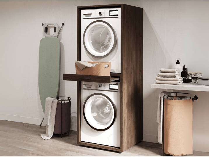 Meuble WASHING 2 machines superposées noyer