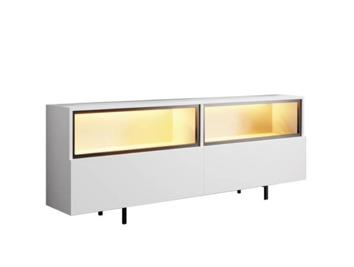 Hanah Home Modern White TV Stand with Metal Legs, 180 cm 100% Melamine Coated Particle Board, 18 mm Thick LED Lighting, Disassembled Design