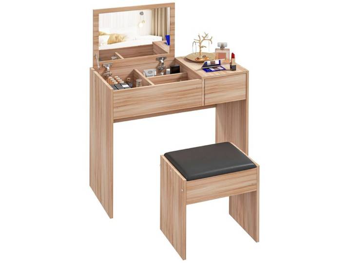 YWJ Commode Maquillage Tabouret Miroir Couvercle Rabattable Boîtes 80x40x79cm ＆ 40x30x40cm Rangement